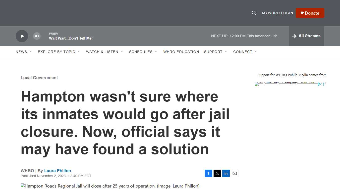 Hampton wasn't sure where its inmates would go after jail closure. Now, official says it may have found a solution